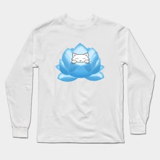 Cute Cat And Lotus Flowers Long Sleeve T-Shirt